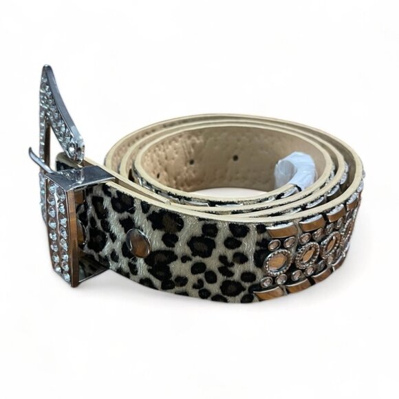 UnFader Leopard Print Rhinestone Buckle Western Belt With Box, New - Picture 3 of 10